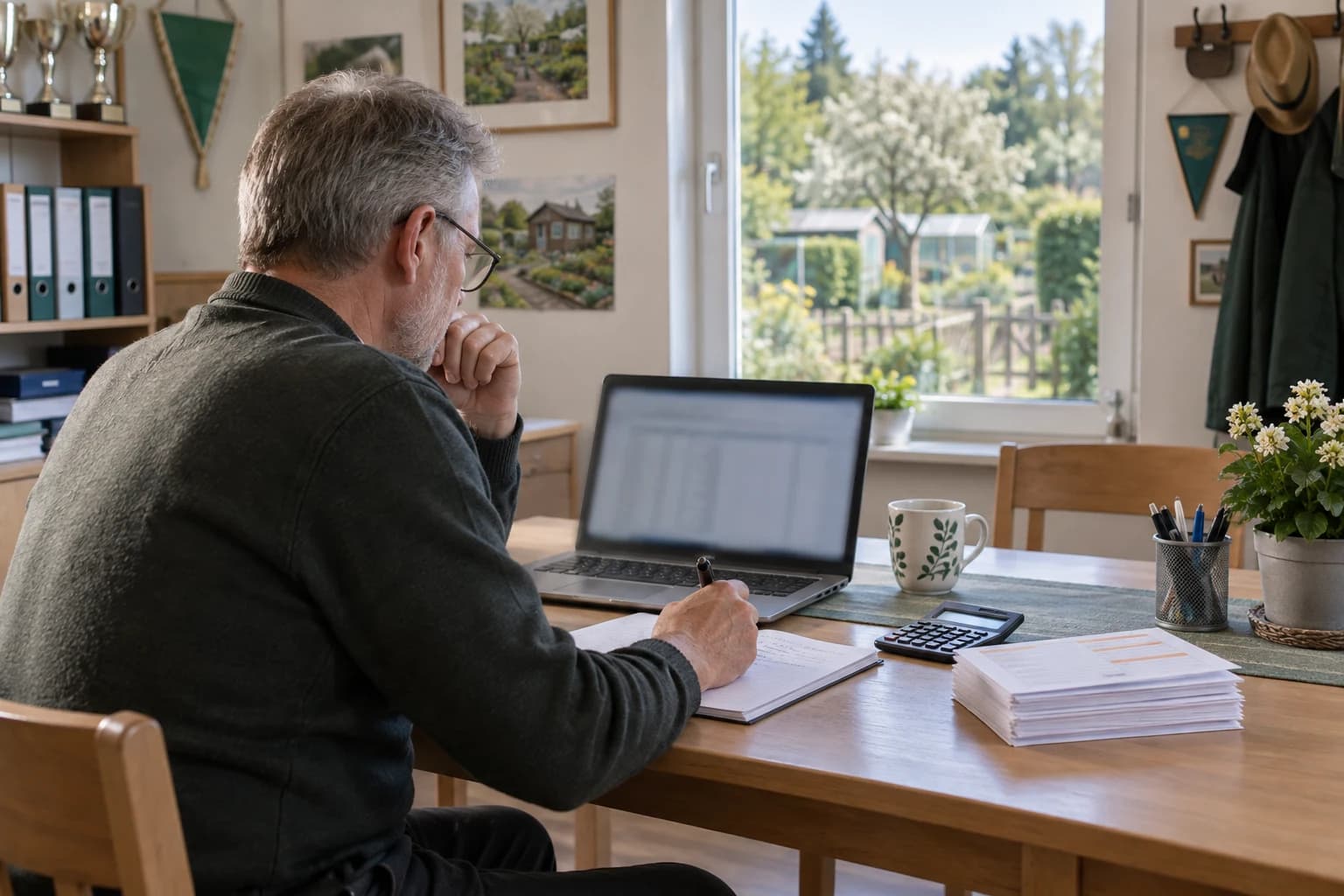 Kassenwart bereitet einen Beitragseinzug am Laptop vor