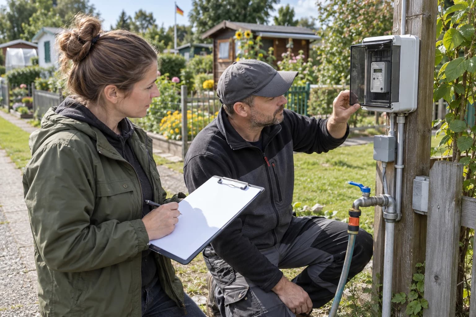 Zwei Ehrenamtliche dokumentieren Wasser- und Stromzähler