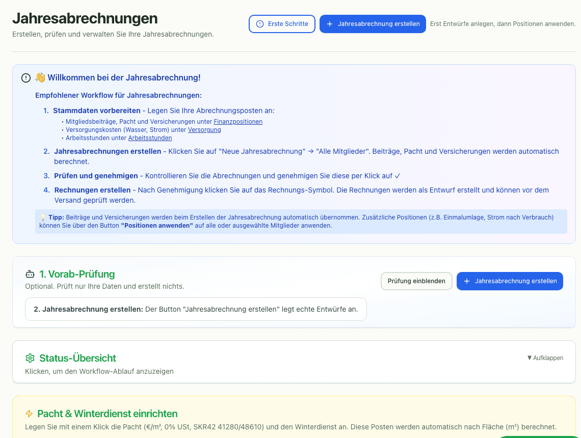 Laubenmeister Ansicht Jahresabrechnungen