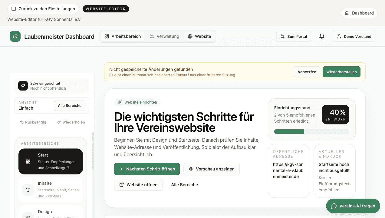 Laubenmeister Ansicht Website-Builder