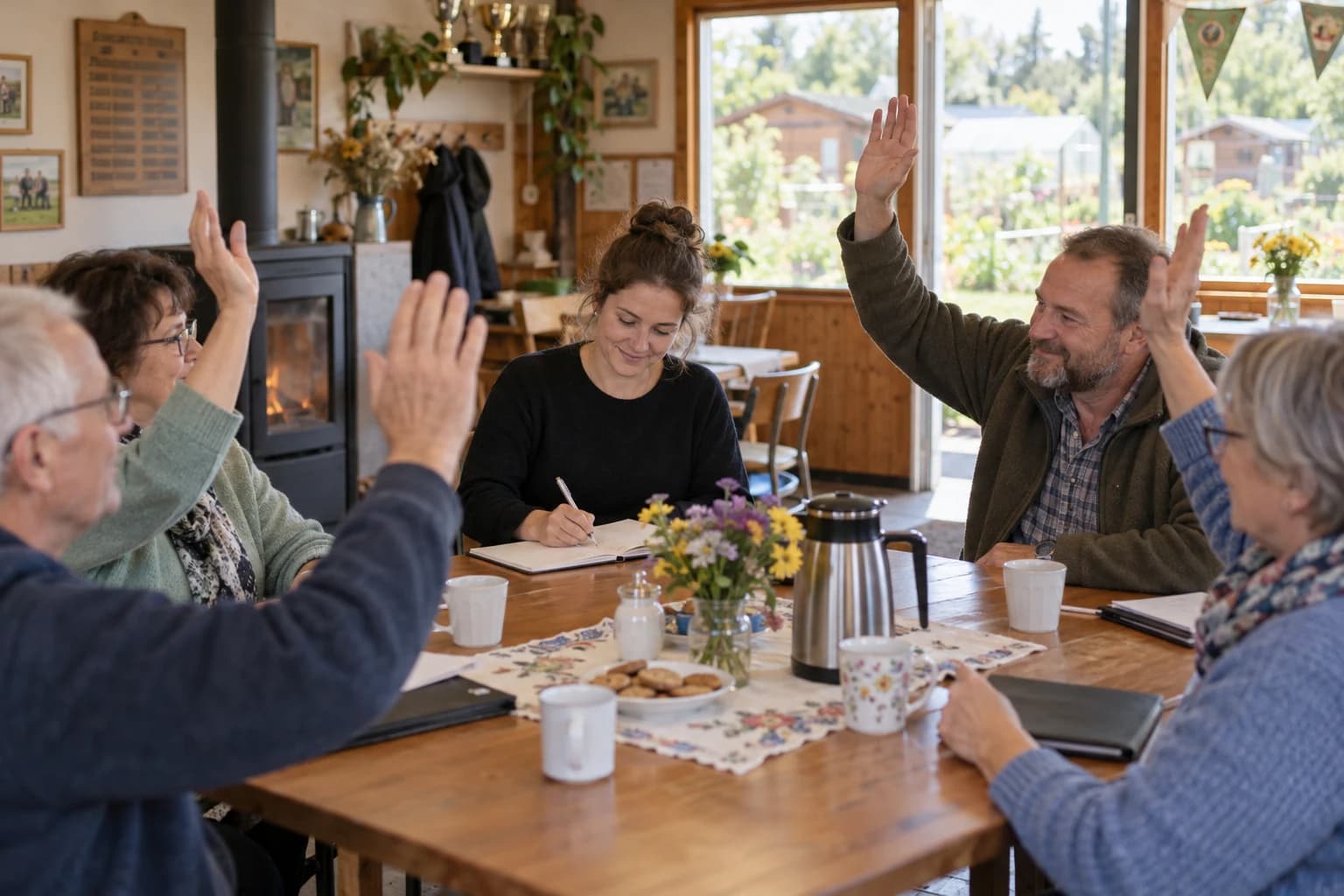 Schriftführerin hält eine Mitgliederversammlung im Vereinsheim fest